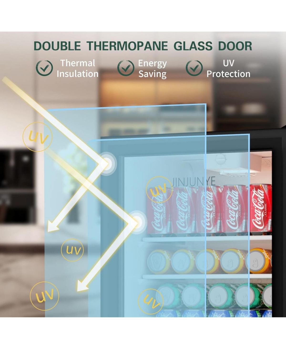 Jinjunye Beverage Refrigerator Cooler, 128 Can 3.2Cu.ft Mini Fridge, Refrigerator Glass Door for Beer Drinks Soda Wine, Beverage Fridge with Adj