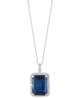 EFFY Collection - Citrine (11-1/3 ct. t.w.) & Diamond (1/3 ct. t.w.) Emerald-Cut Halo 18" Pendant Necklace in 14k Gold (Also in Additional Gemstones)