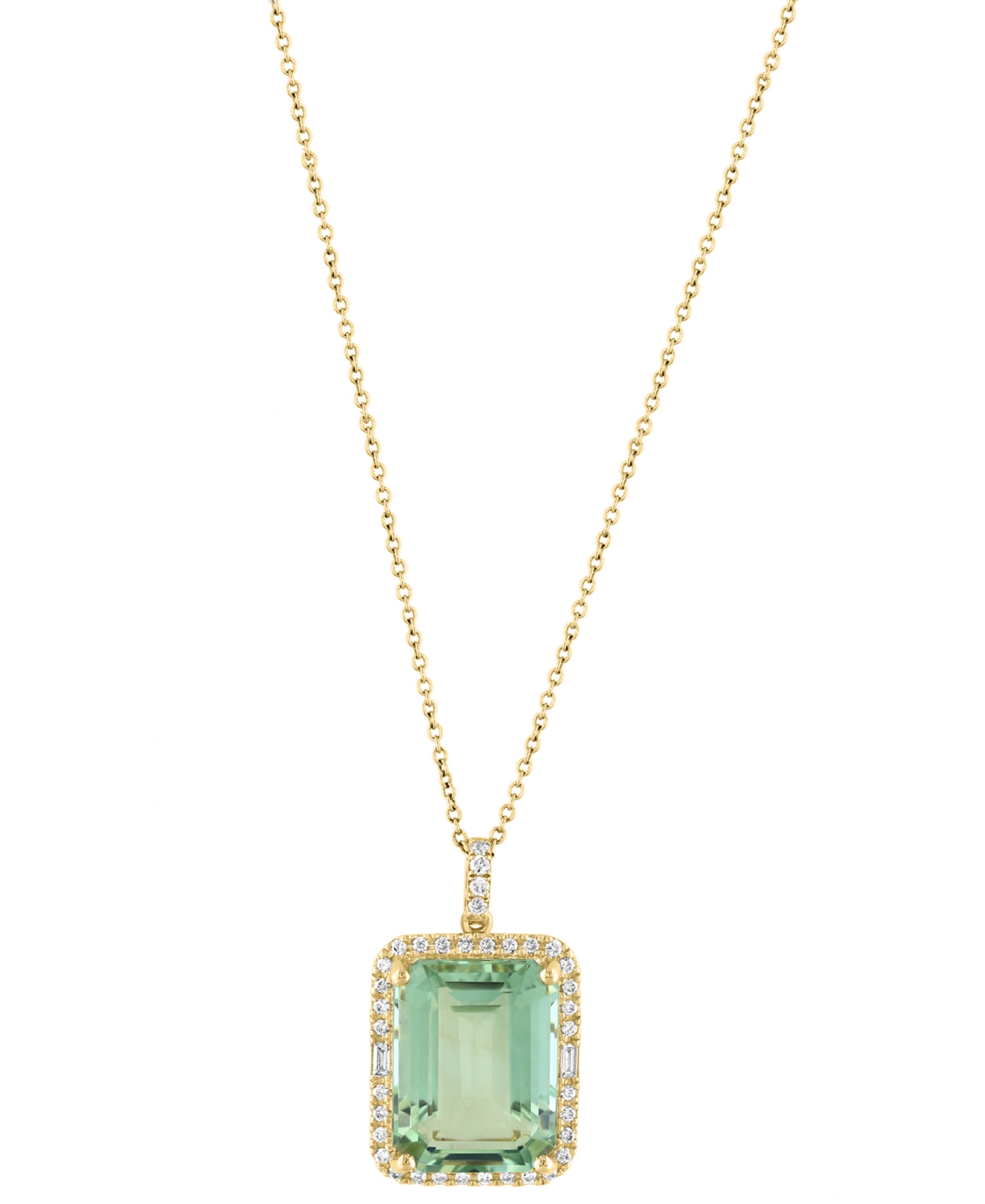 Effy Collection Effy Citrine (11-1/3 Ct. T.w.) & Diamond (1/3 Ct. T.w.) Emerald-cut Halo 18" Pendant Necklace In 14k In Green Quartz