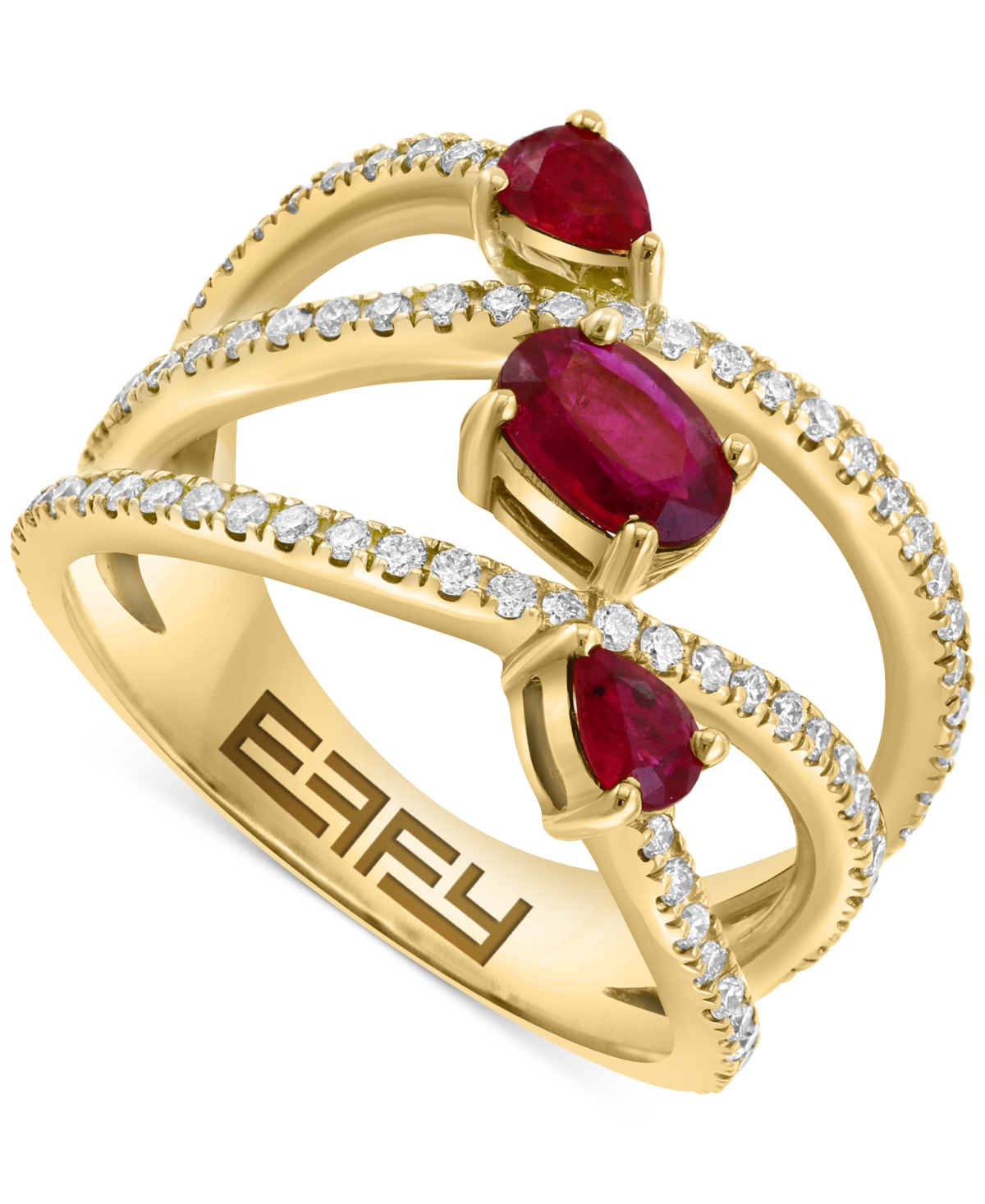 EFFY COLLECTION EFFY RUBY (1-1/20 CT. T.W.) & DIAMOND (3/8 CT. T.W.) OPEN CROSSOVER STATEMENT RING IN 14K GOLD 
