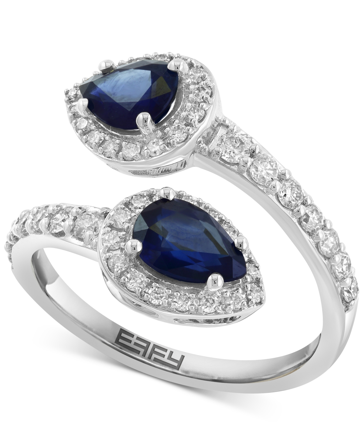 EFFY COLLECTION EFFY BLUE SAPPHIRE (1-3/8 CT. T.W.) & DIAMOND (1/2 CT. T.W.) PEAR-SHAPE HALO BYPASS RING IN 14K WHIT 