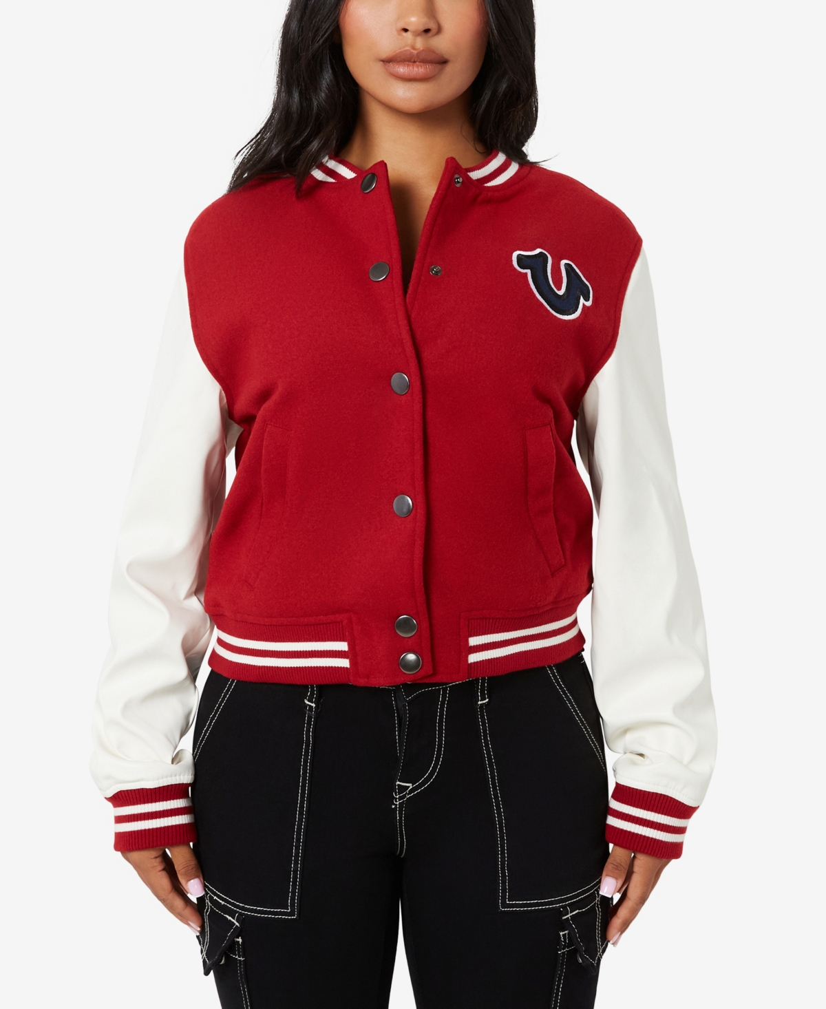 True Religion Women s True Varsity Jacket Red Dahlia Smart Closet