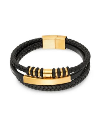 Multi Leather Black Gold Identification Stainless Steel Bracelet