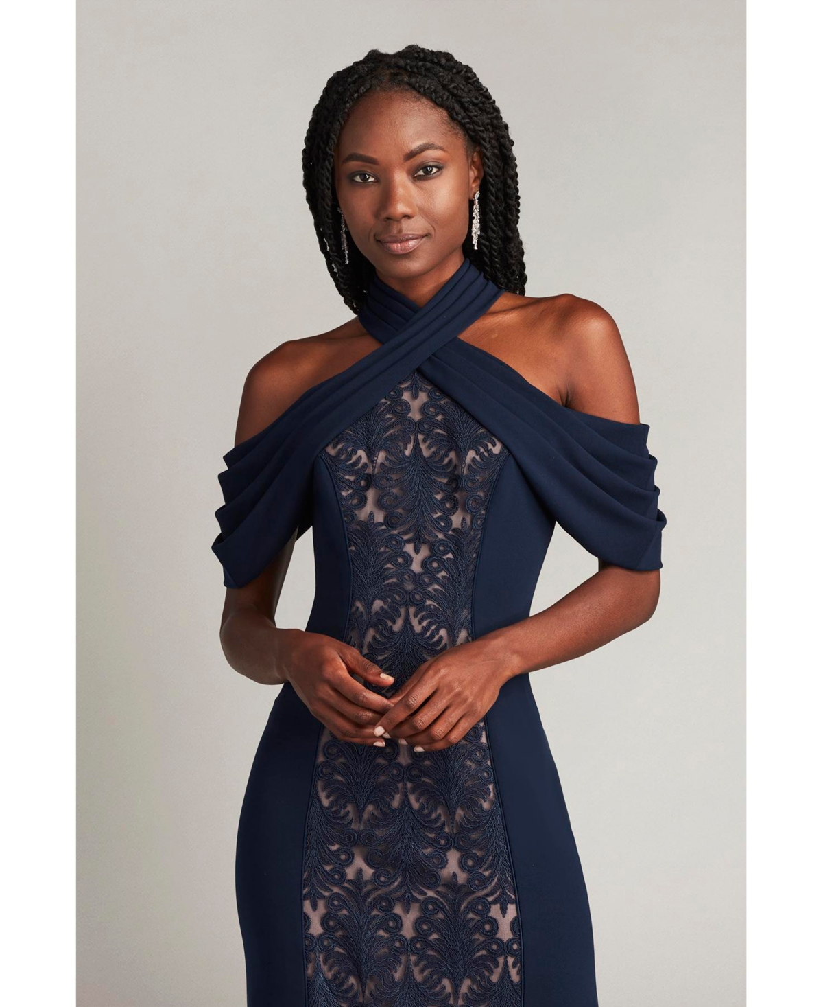 Tadashi Shoji Women's Kato Embroidered Off-Shoulder Halter Gown
