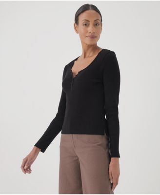 Women's Organic Cotton Favorite Rib Henley Long Sleeve Top