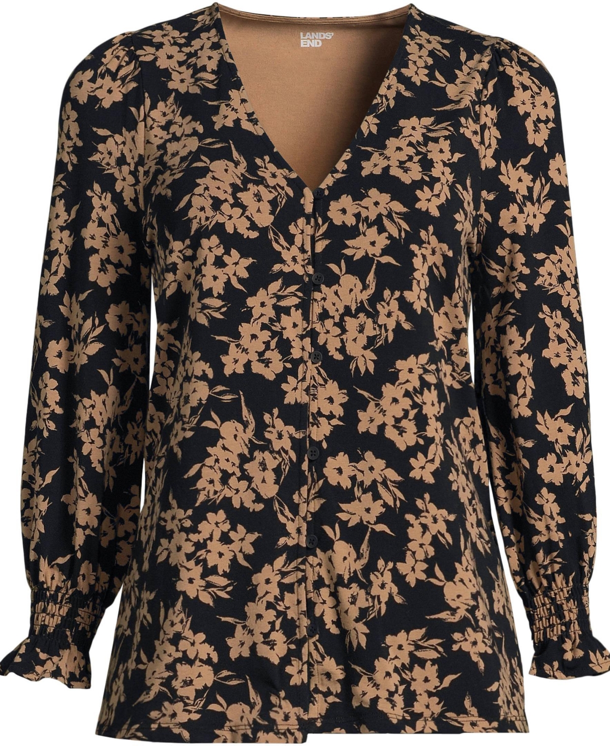 Lands' End Plus Size 3/4 Sleeve Lightweight Jersey Button Front Top