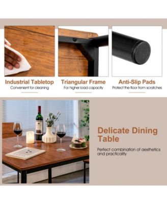 5-Piece Industrial Dining Table Set with Counter Height Table and 4 Bar Stools-Walnut