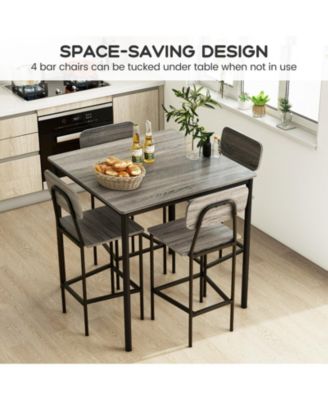 5-Piece Industrial Dining Table Set with Counter Height Table and 4 Bar Stools-Walnut