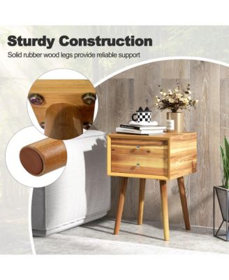 2PCS Wooden Nightstand Mid-Century End Side Table W/2 Storage Drawers