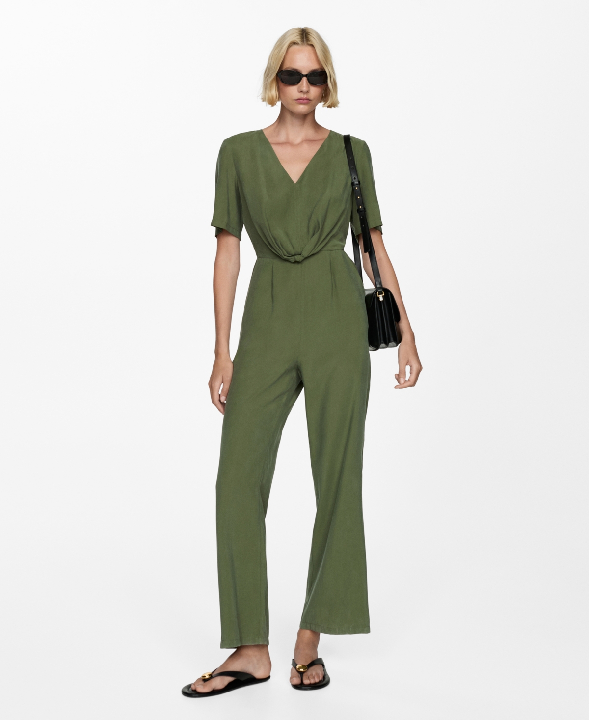 Mango Knotted Modal Jumpsuit Forest Green In Forest Green