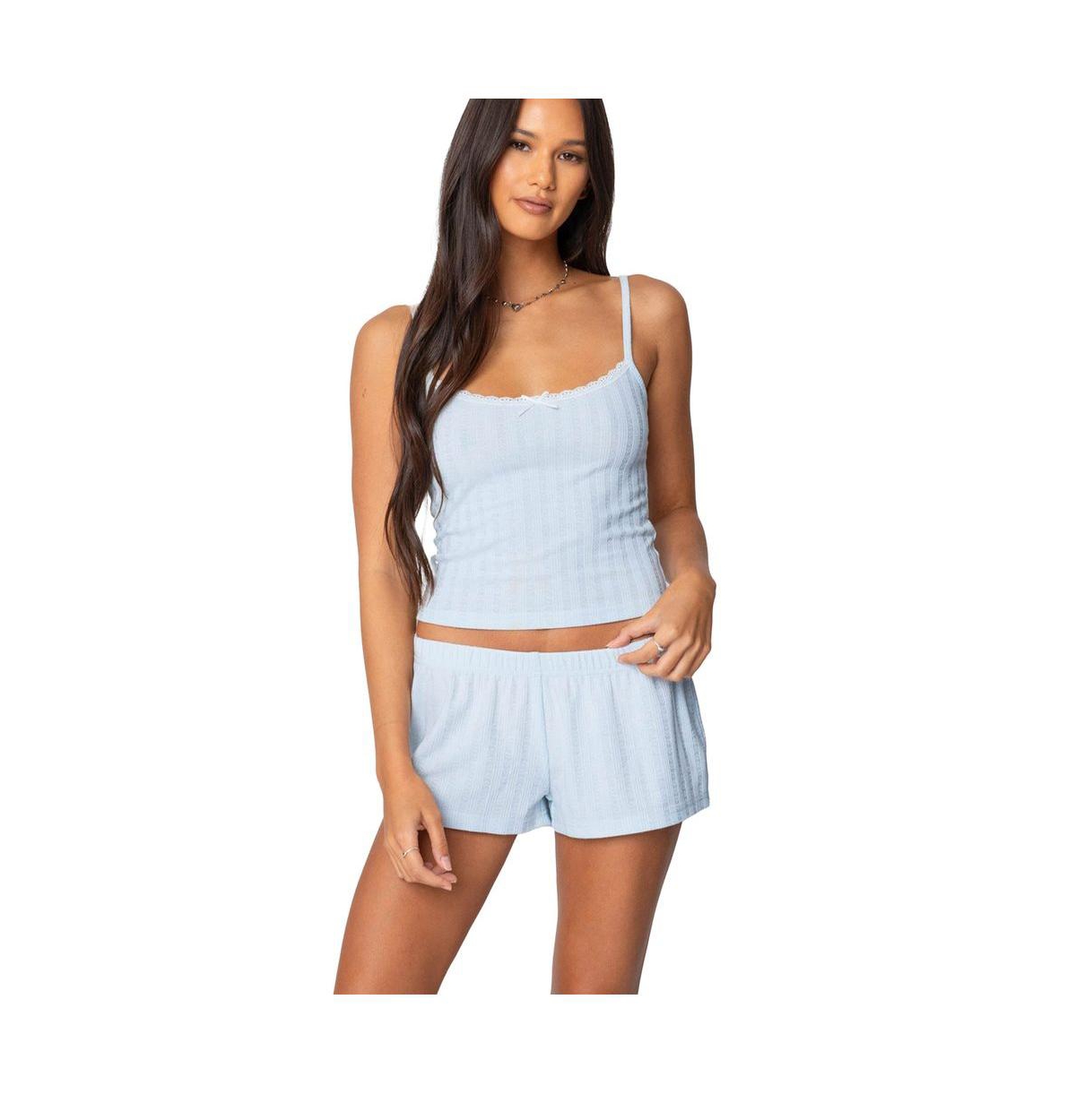 Edikted Women's Irene Pointelle Tank Top - Light-blue