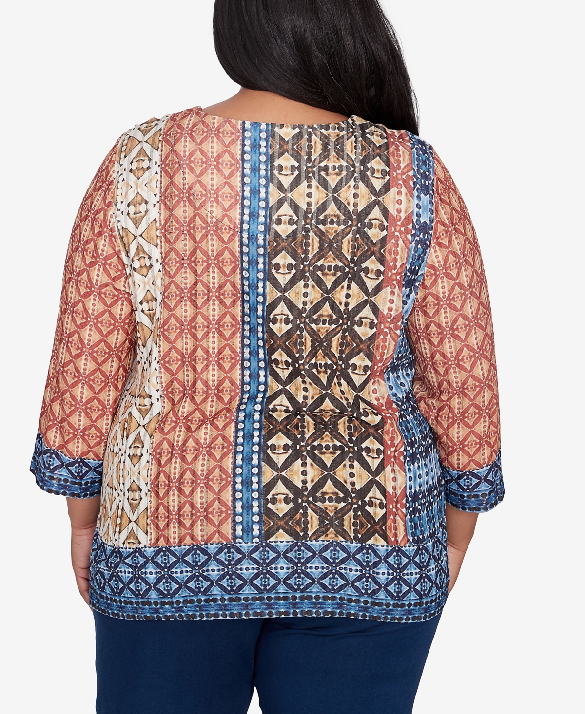 Alfred Dunner Plus Size Harvest Moon Batik Textured Border Top