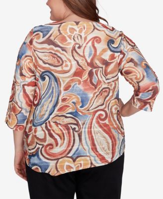 Plus Size Harvest Moon Watercolor Paisley Crew Neck Top