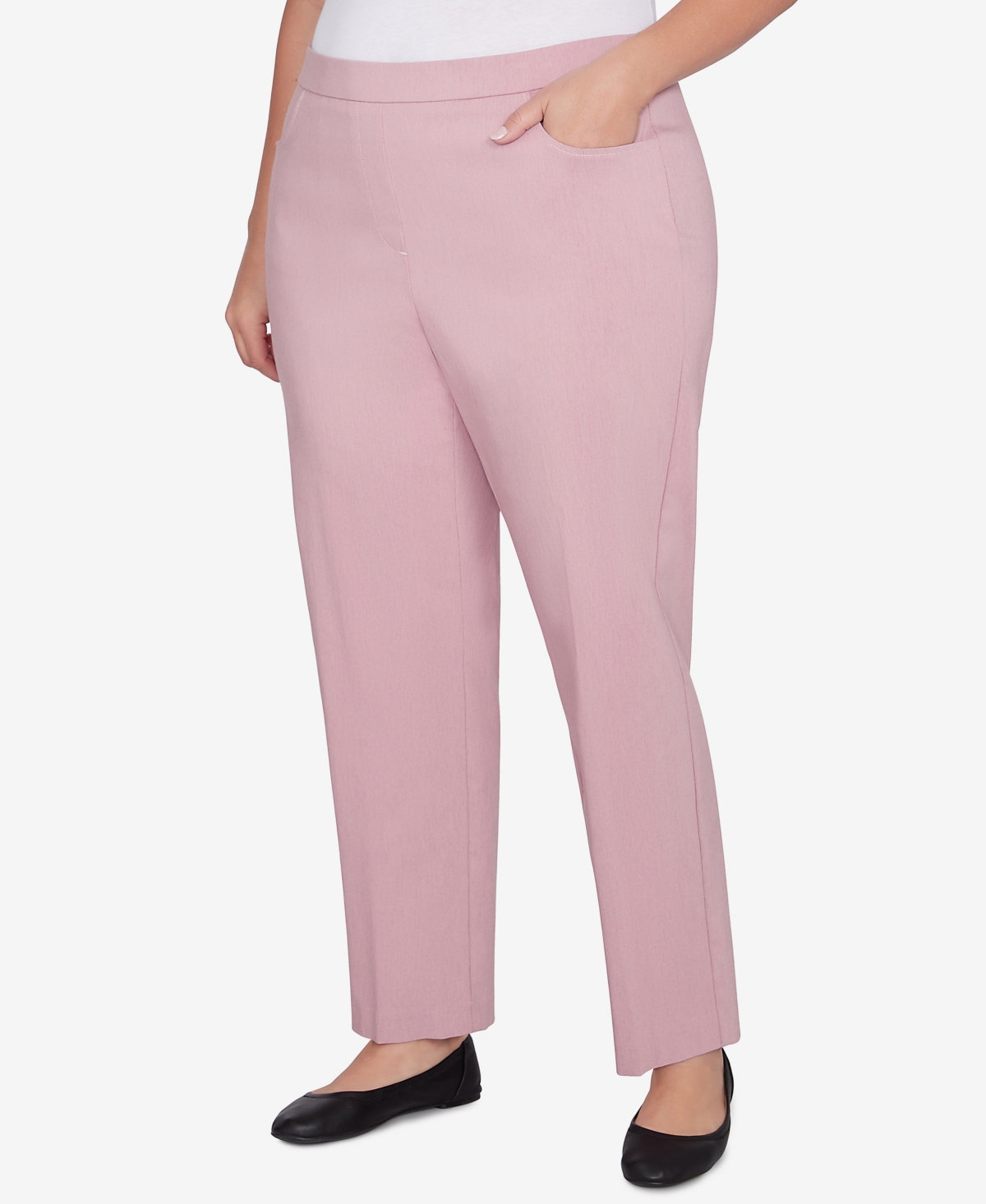 Alfred Dunner Plus Size Telluride Millennium Faux Fly Front Short Length Pants In Rose Heather
