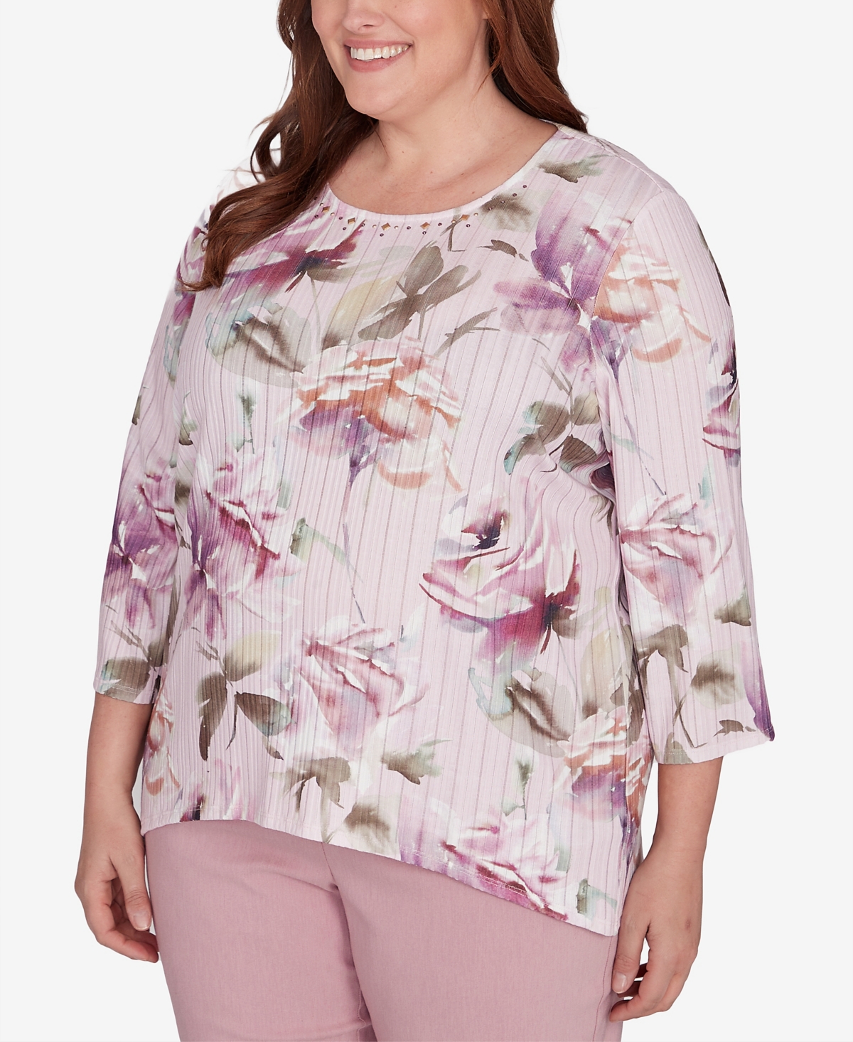 Alfred Dunner Plus Size Telluride Romantic Florals Textured Top