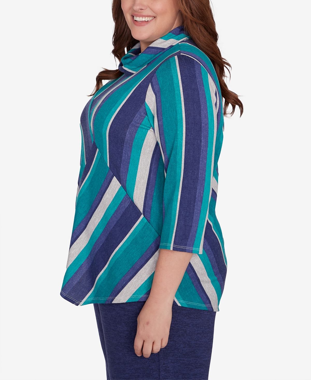 Alfred Dunner Plus Size French Quarter Spliced Stripe Cowl Neck Top