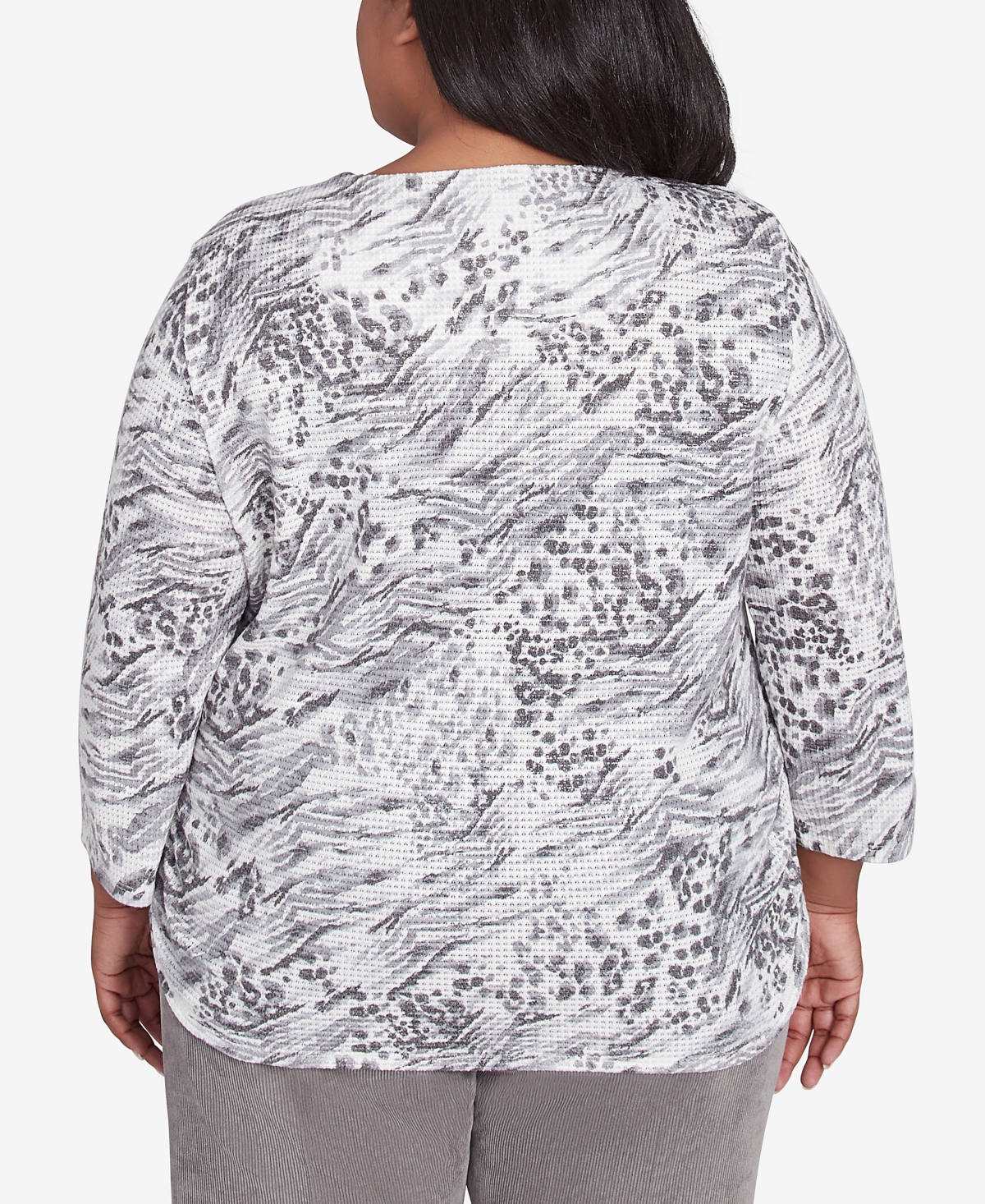 Alfred Dunner Plus Size Copenhagen Monotone Gray Animal Print Top