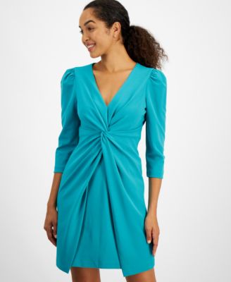 Women's Puffed-Shoulder Twist-Front Dress