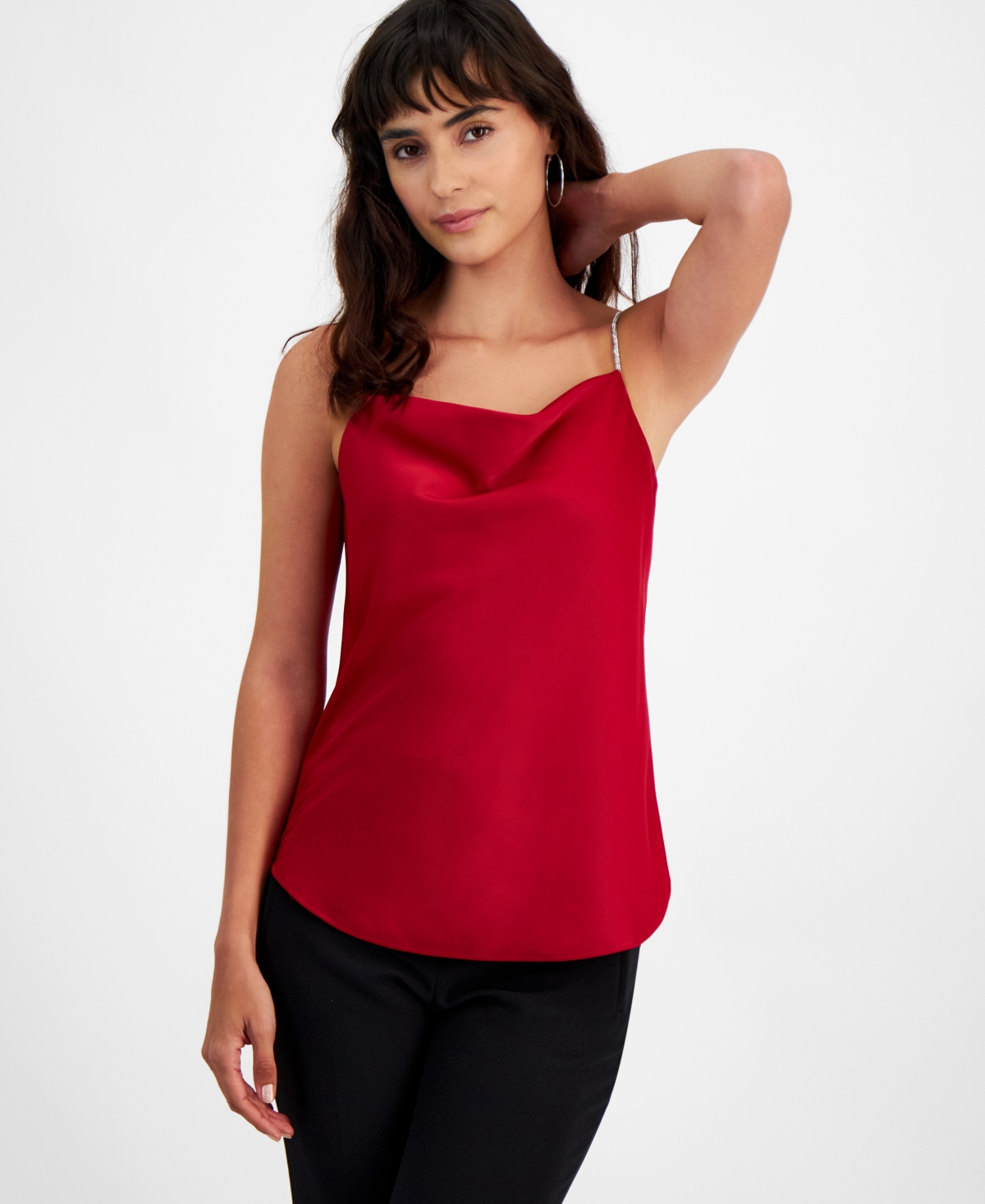 Bar Iii Women's Cowlneck Rhinestone-strap Top, Created For Macy's In Pomegranate