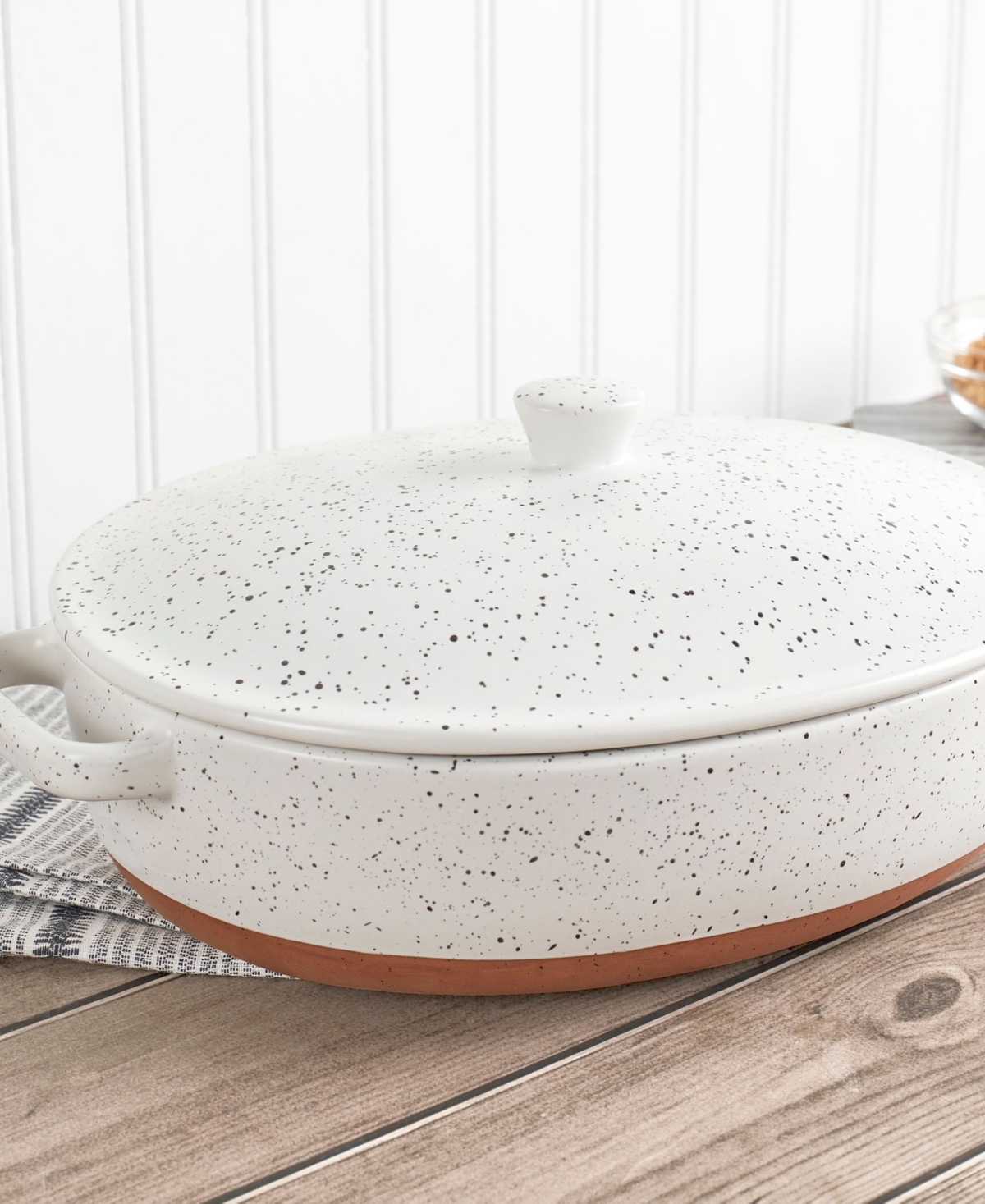 Denmark Tools For Cooks Speckled Stoneware 3.2-qt. Oval Covered Casserole In White