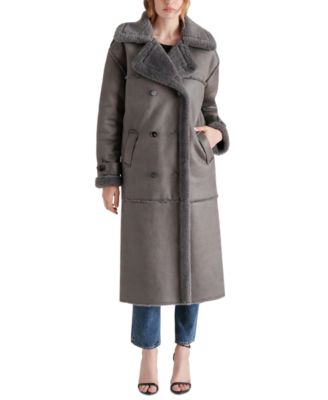 Steve Madden Women's Eiffel Faux-Suede and Faux-Fur-Trim Coat - Macy's