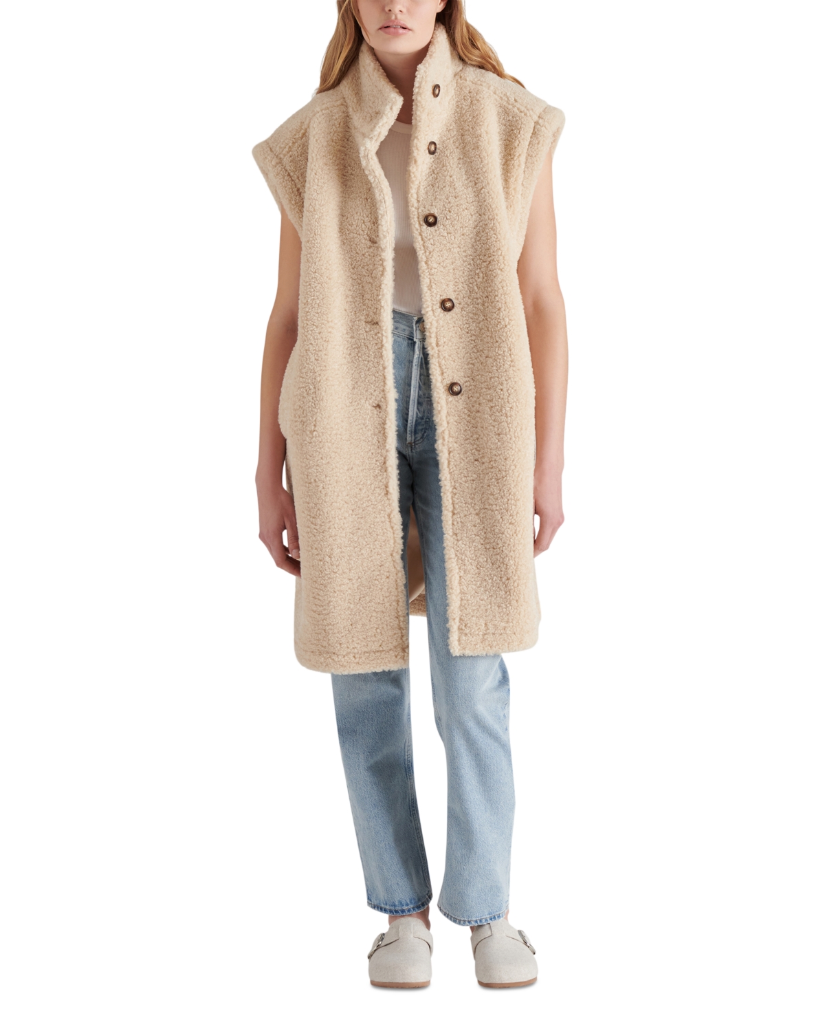 Steve Madden Women's Benit Sherpa Fleece Cap-Sleeve Vest