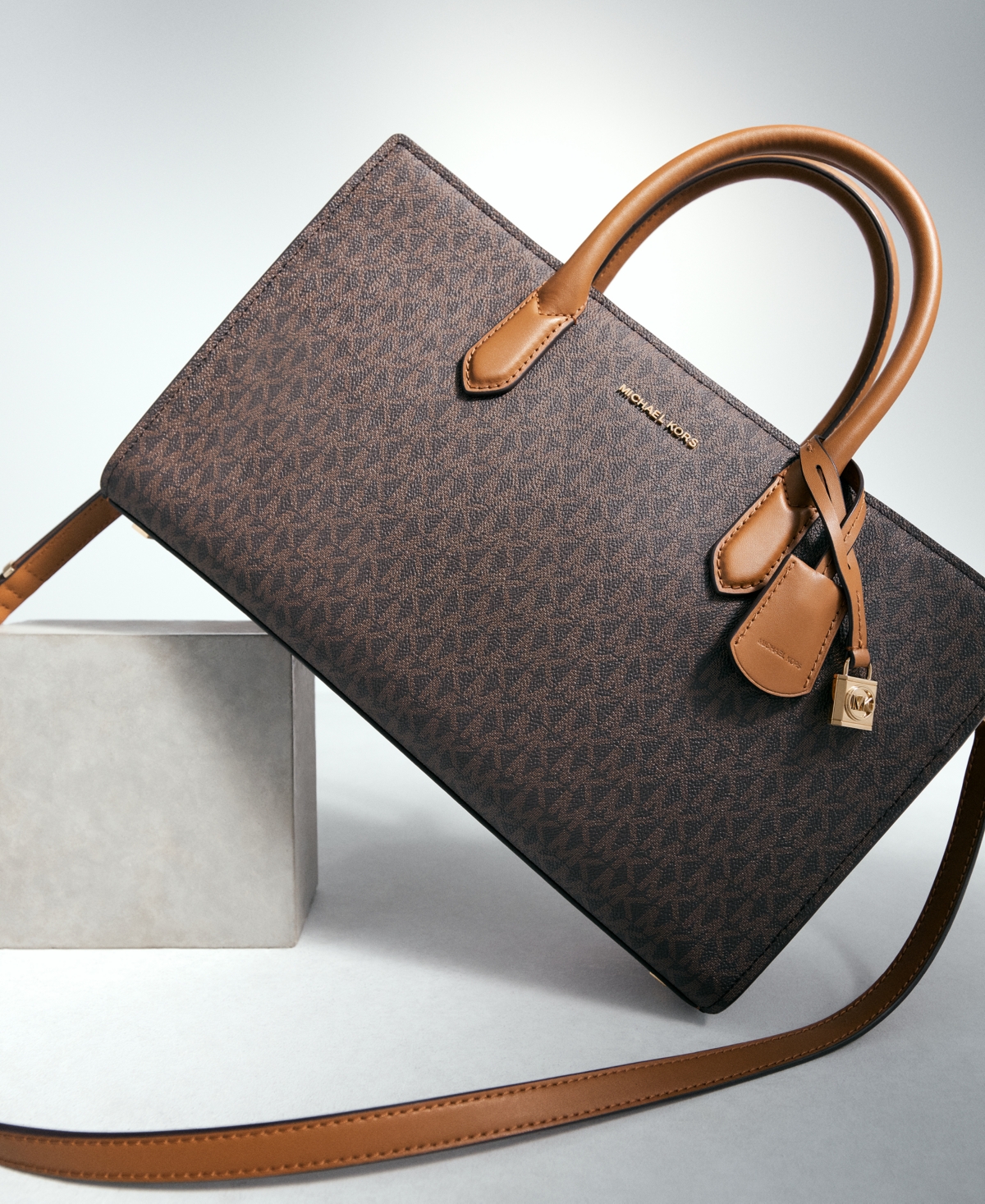 Michael Kors Michael  Scarlett Logo Medium East West Satchel Bag In Brown