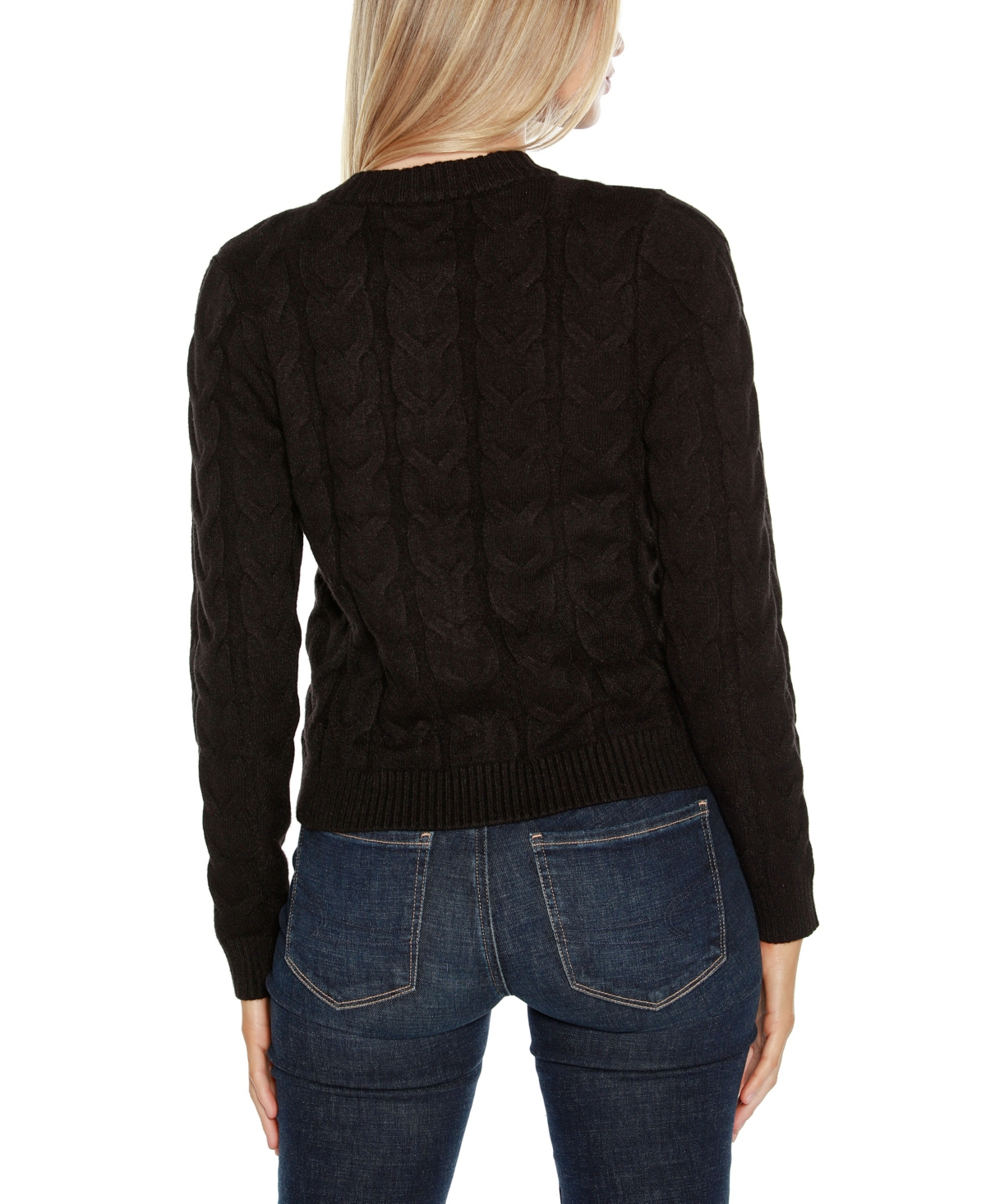 Belldini Women's Black Label Zip Cable Sweater In Black,gold