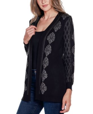 Women's Black Label Lurex Jacquard Open-Front Cardigan Sweater