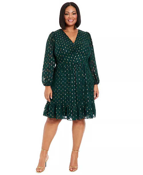 plus size clip-dot fit & flare dress