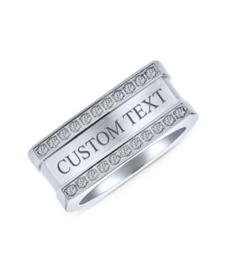 Greek Key Geometric Pave CZ Accent Cubic Zirconia Cross Rectangle Signet Statement Band Ring Stainless Steel