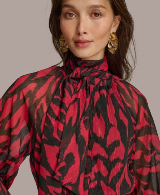 Women's Printed Tie-Neck A-Line Dress