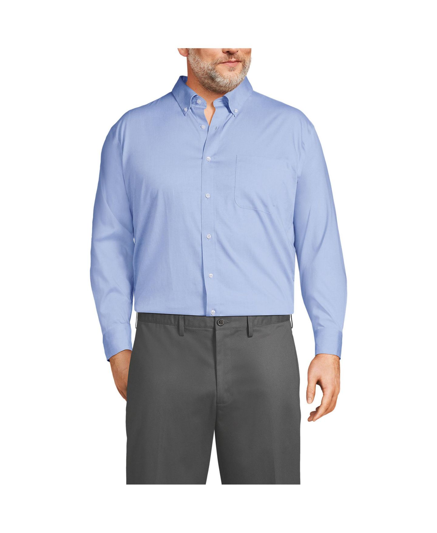 Мужская рубашка Lands' End No Iron Supima Cotton Pinpoint Buttondown Collar Dress Shirt, цвет: Светлый синий, вариант 1 — фото 5