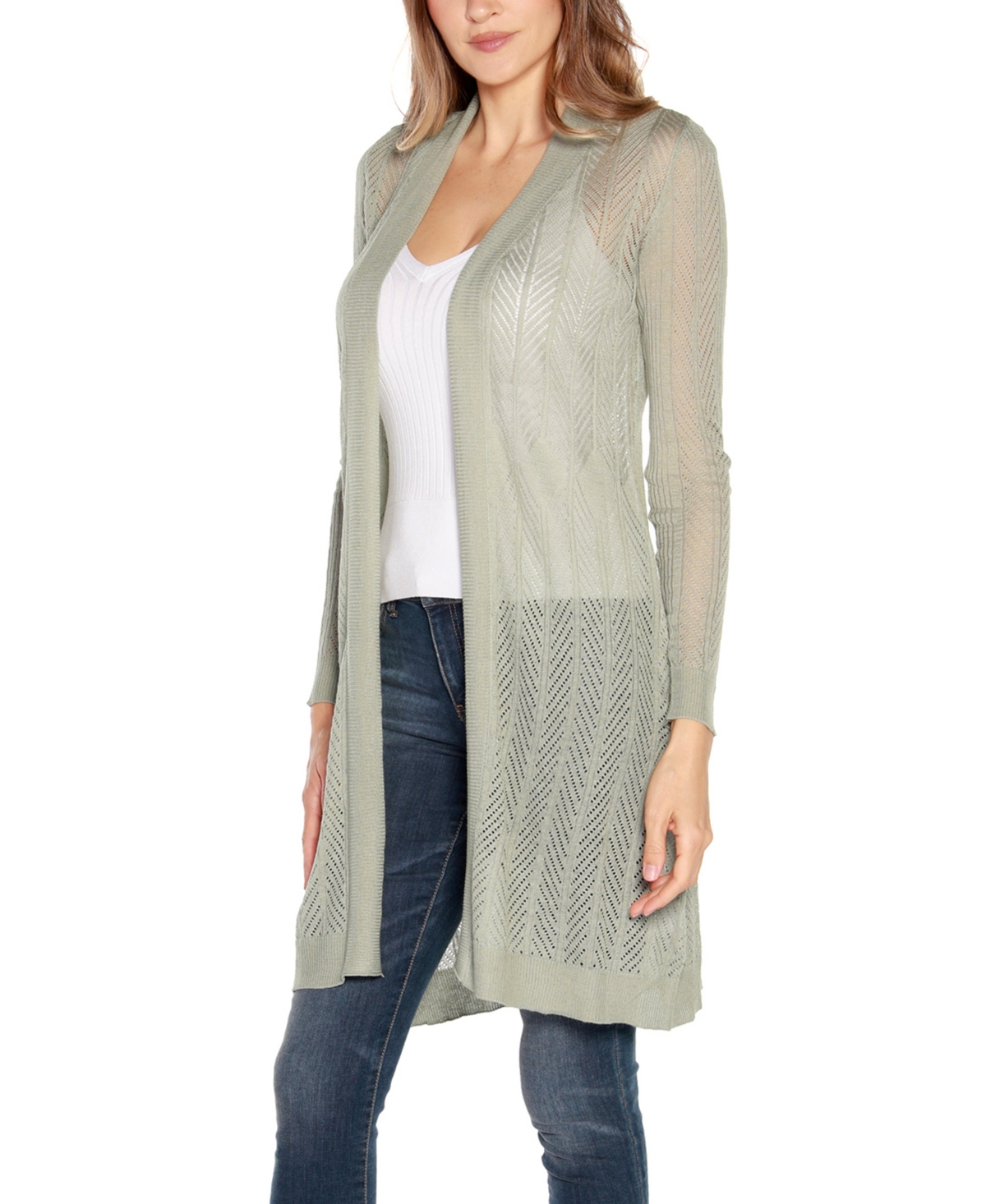 Shop Belldini Women's Lightweight Duster Cardigan Sweater In Sage