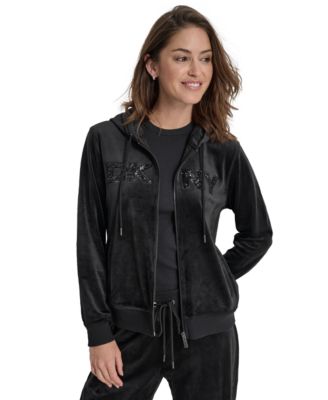DKNY Jeans - Petite Sequin Logo Zipper Hoodie