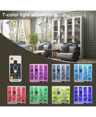 White 10-Shelf Accent Bookcase with Glass Doors, LED Lights