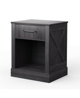 Nightstand with Drawer and Shelf Rustic Wooden Bedside Table Bedroom Brown