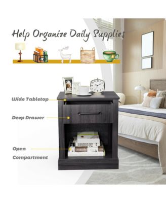 Nightstand with Drawer and Shelf Rustic Wooden Bedside Table Bedroom Brown