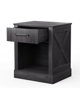 Nightstand with Drawer and Shelf Rustic Wooden Bedside Table Bedroom Brown
