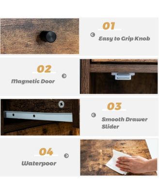 Nightstand with Drawer Cabinet Adjustable Shelf Industrial Side Table Rustic