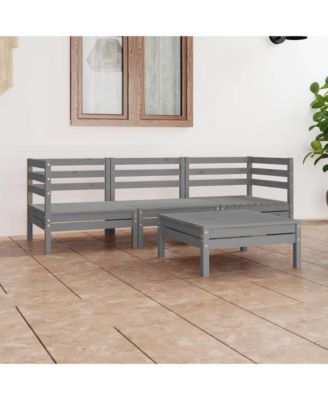 4 Piece Patio Lounge Set Gray Solid Wood Pine
