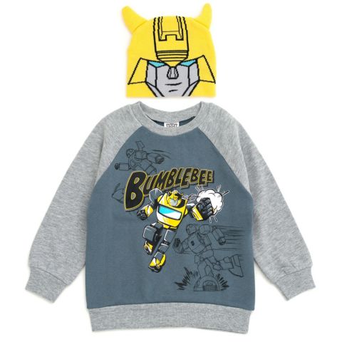 Transformers Bumblebee Boys' Fleece 2-Piece Sweatshirt and Hat Set, цвет: Синий серый
