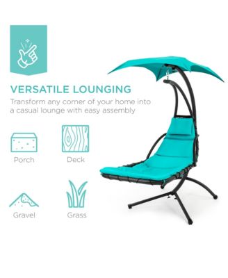 Hanging Curved Chaise Lounge Chair Swing for Backyard, Patio w/ Pillow, Shade, Stand