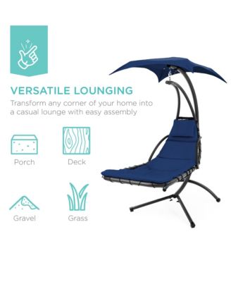 Hanging Curved Chaise Lounge Chair Swing for Backyard, Patio w/ Pillow, Shade, Stand
