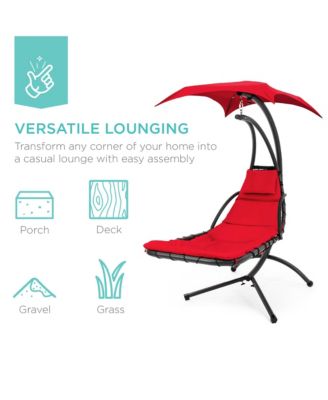 Hanging Curved Chaise Lounge Chair Swing for Backyard, Patio w/ Pillow, Shade, Stand