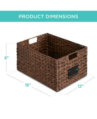 Set of 2 16in Woven Water Hyacinth Pantry Baskets w/ Chalkboard Label, Chalk Marker