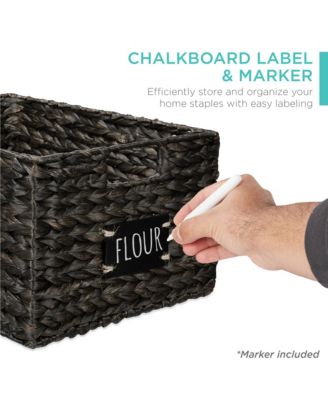 Set of 2 16in Woven Water Hyacinth Pantry Baskets w/ Chalkboard Label, Chalk Marker