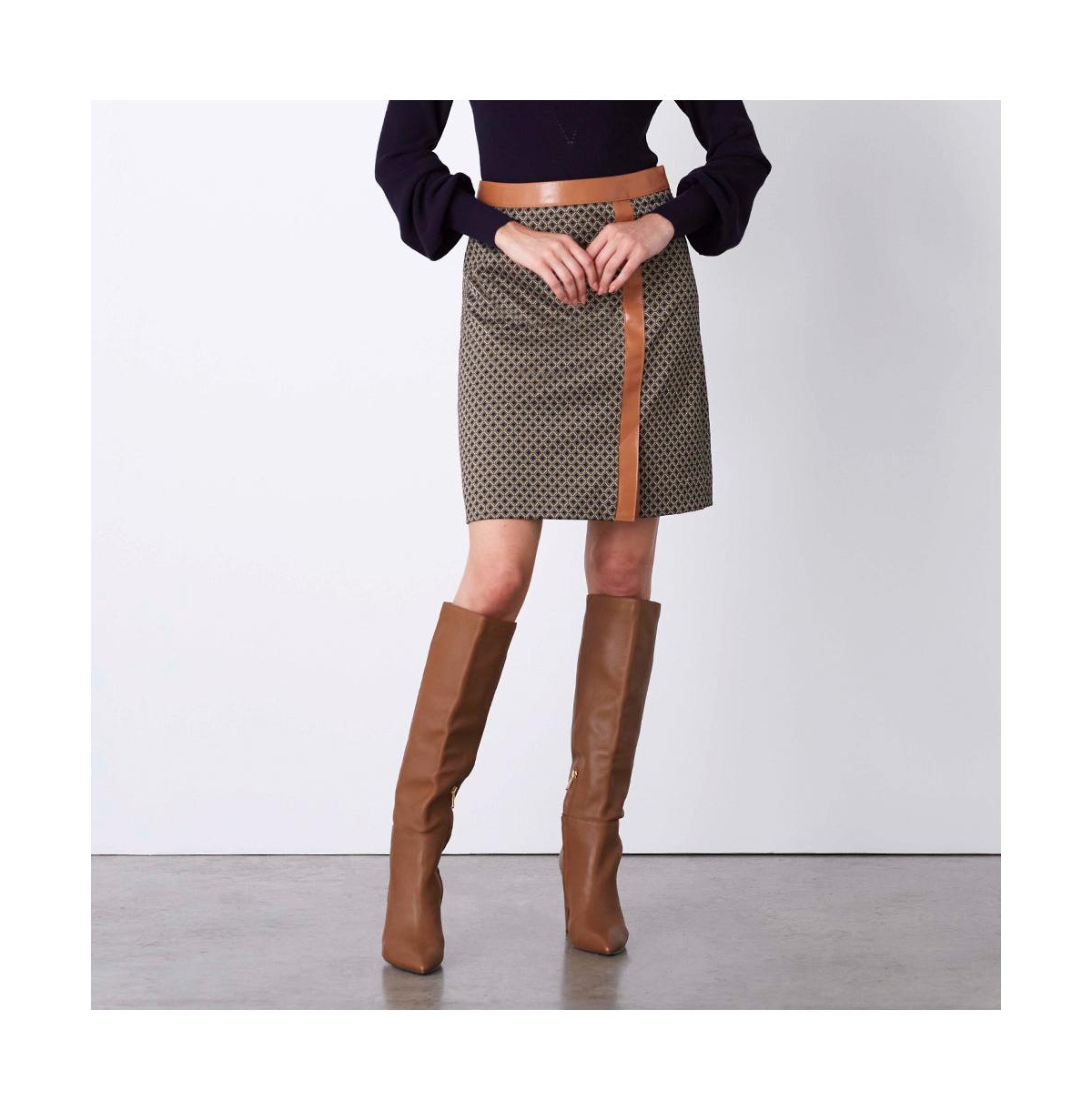 Women's Ponte Jacquard Skirt Lattice - Navy blue/meerkat brown/wheat beige