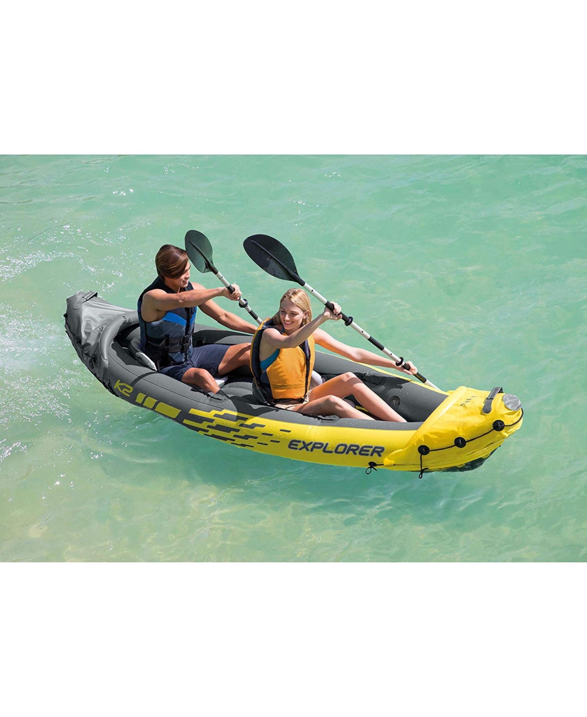 Intex Explorer K2 2 Person Inflatable Kayak Set and Air Pump, Yellow (3 Pack)