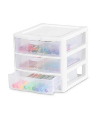 ClearView Plastic Small 3 Drawer Desktop Storage Unit, White, 6 Pack